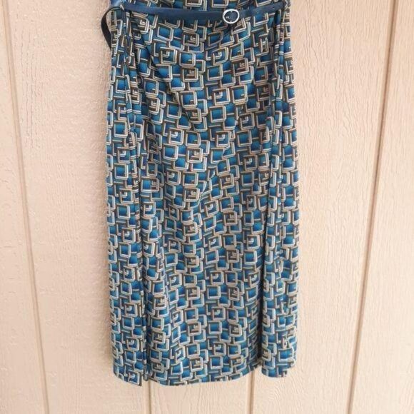 Vintage Dress Mod Wing Collared Halter Backless Belted 3D Squares Teal Size M - Picture 6 of 8